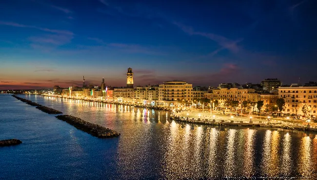 Grande Albergo delle Nazioni and Largo Giannella from the sea, Bari