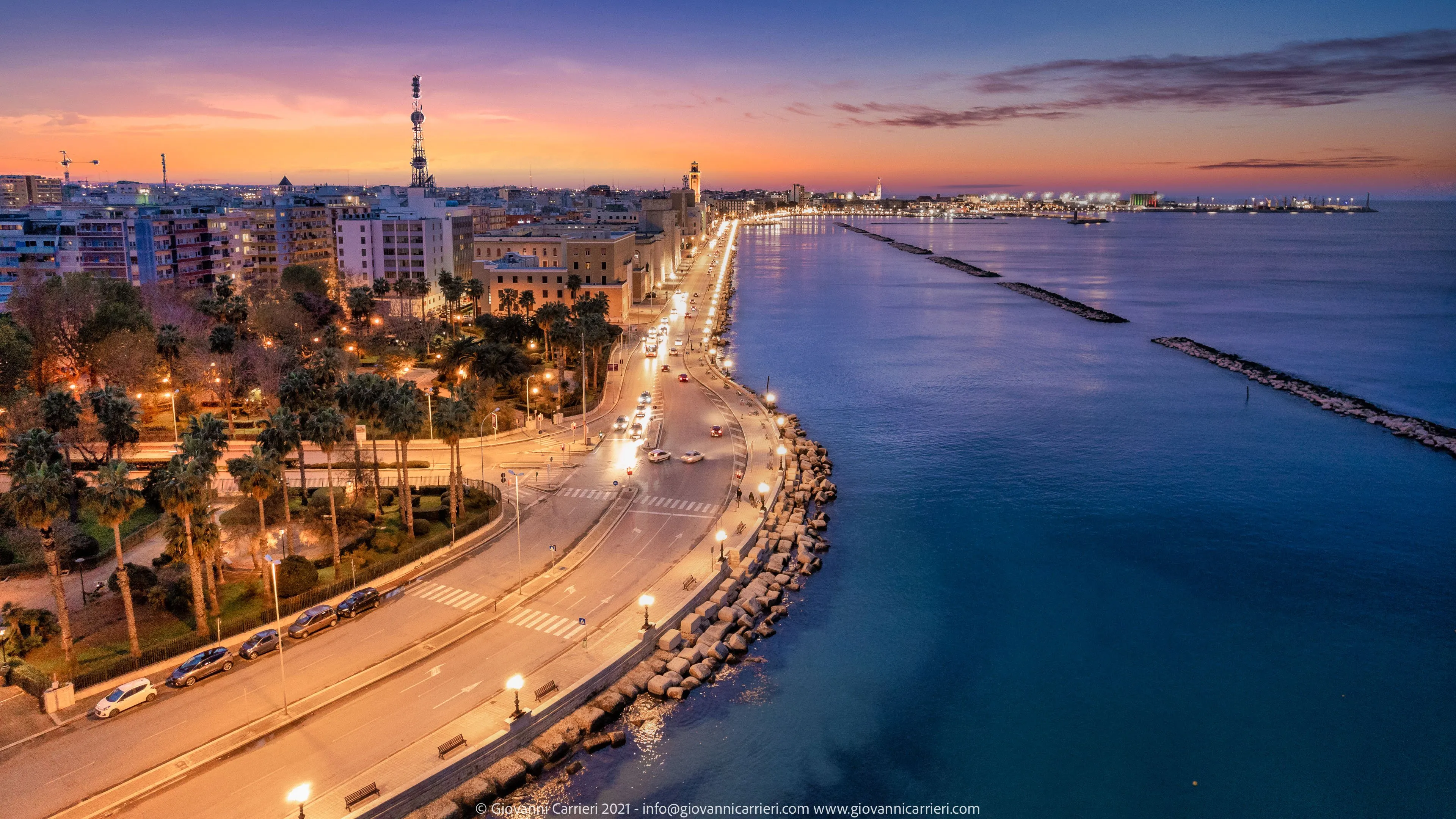 The waterfront of Bari photographed from above