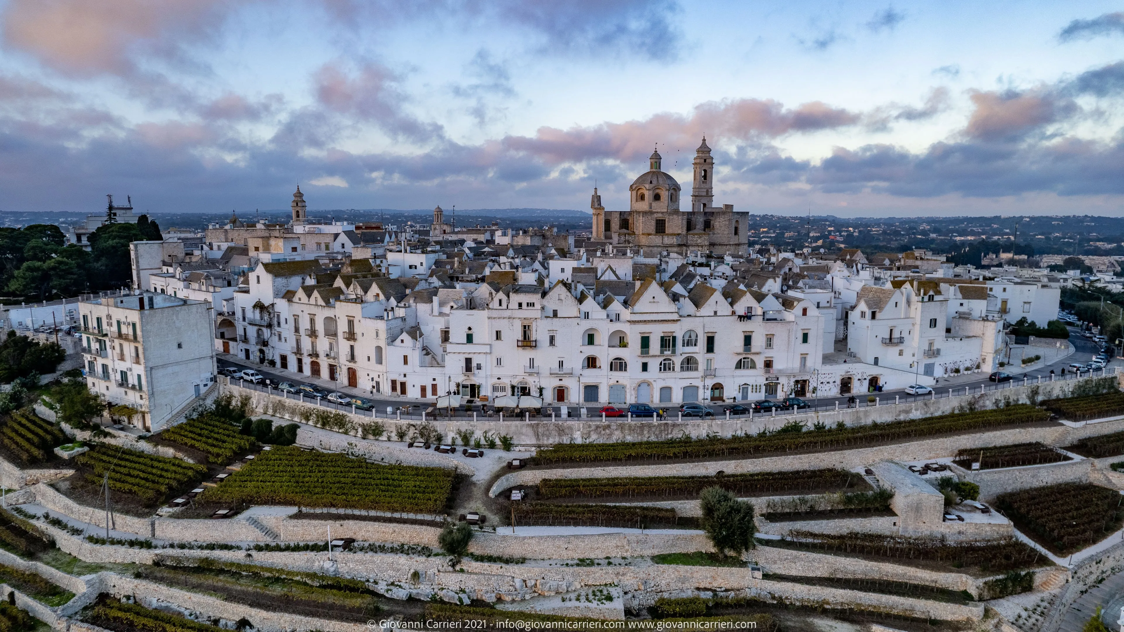 Locorotondo, aerial view of the lungovalle of Nardelli street