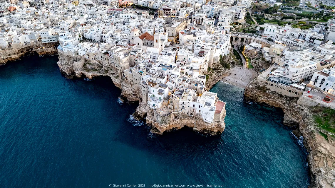 The old town of Polignano a Mare, aerial view