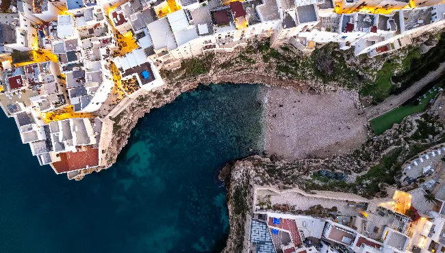 Monachile cove with perpendicular aerial view