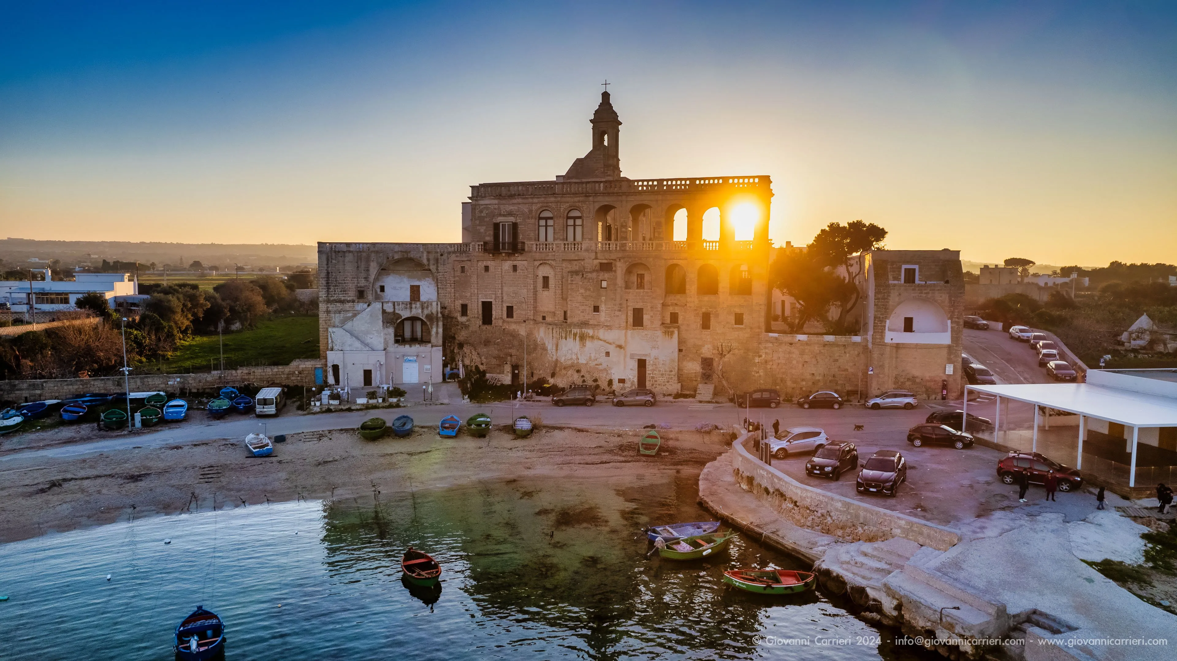 San Vito Abbey in Polignano a Mare at sunset