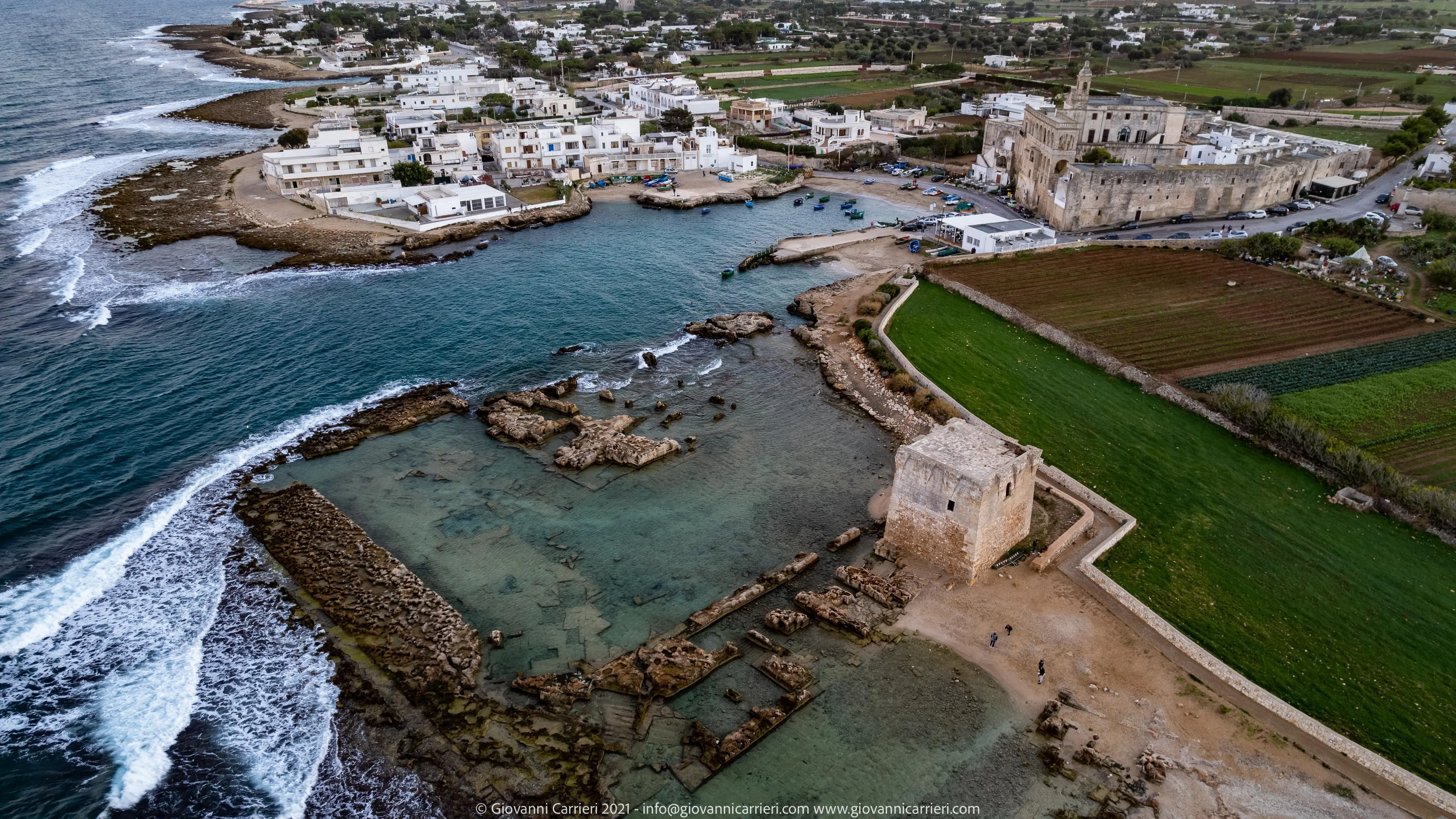 The abbey and the tower of San Vito, aerial view