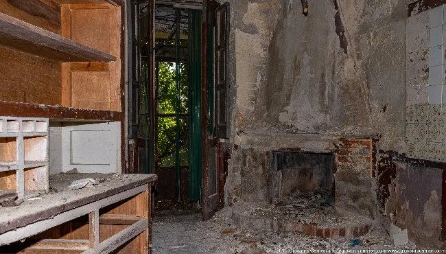 A fireplace in a ruin