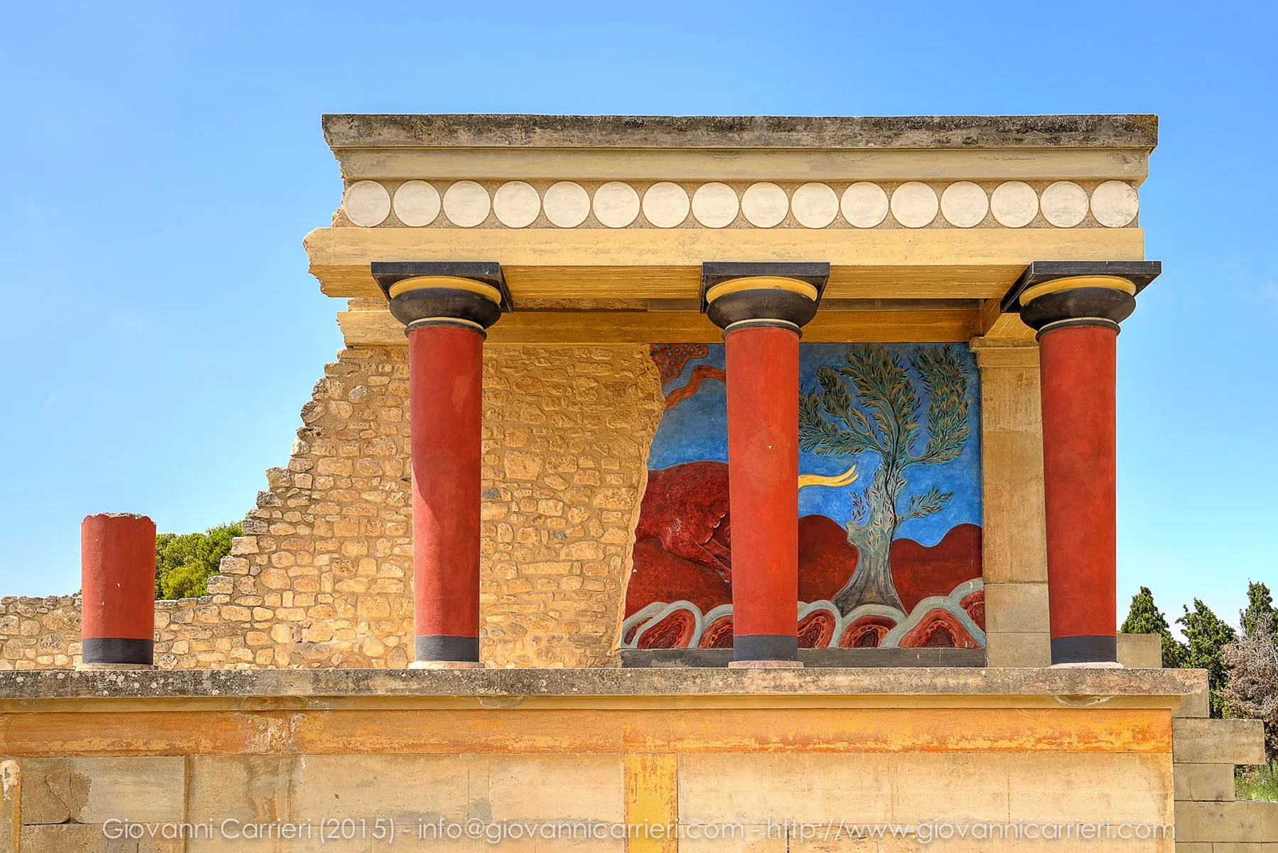 Knossos - Restored North Entrance with charging bull fresco