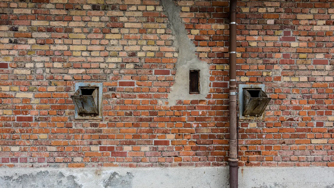 The openings for inserting Zyklon B crystals into the gas chamber, Dachau