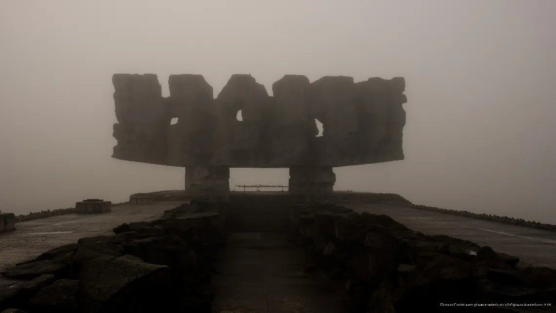 Majdanek camp under fog