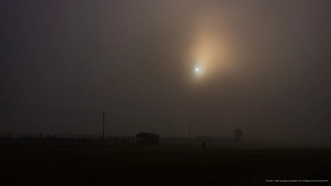 Majdanek concetration camp under fog
