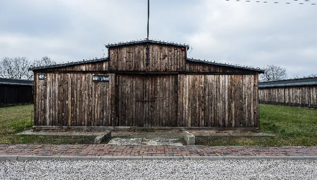 Front view of a camp barrack in Majdanek 