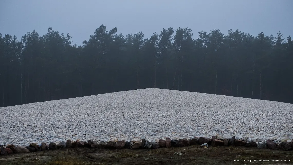 Sobibór extermination camp memorial, pyramid of sand mixed with human ashes