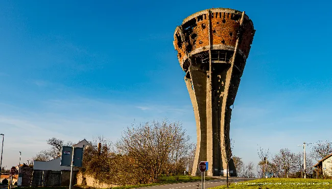 Vukovar water tower viewed from below