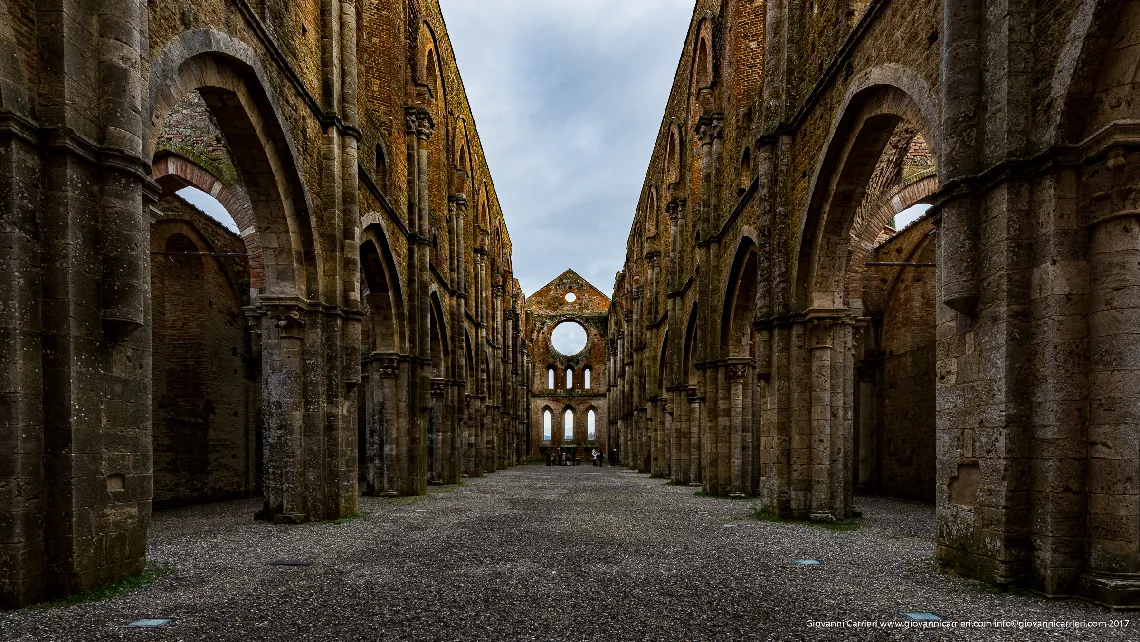 Internal view of the nave of the San Galgano Abbey