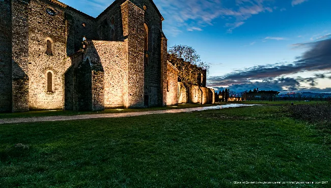 San Galgano Abbey viewed during sunset