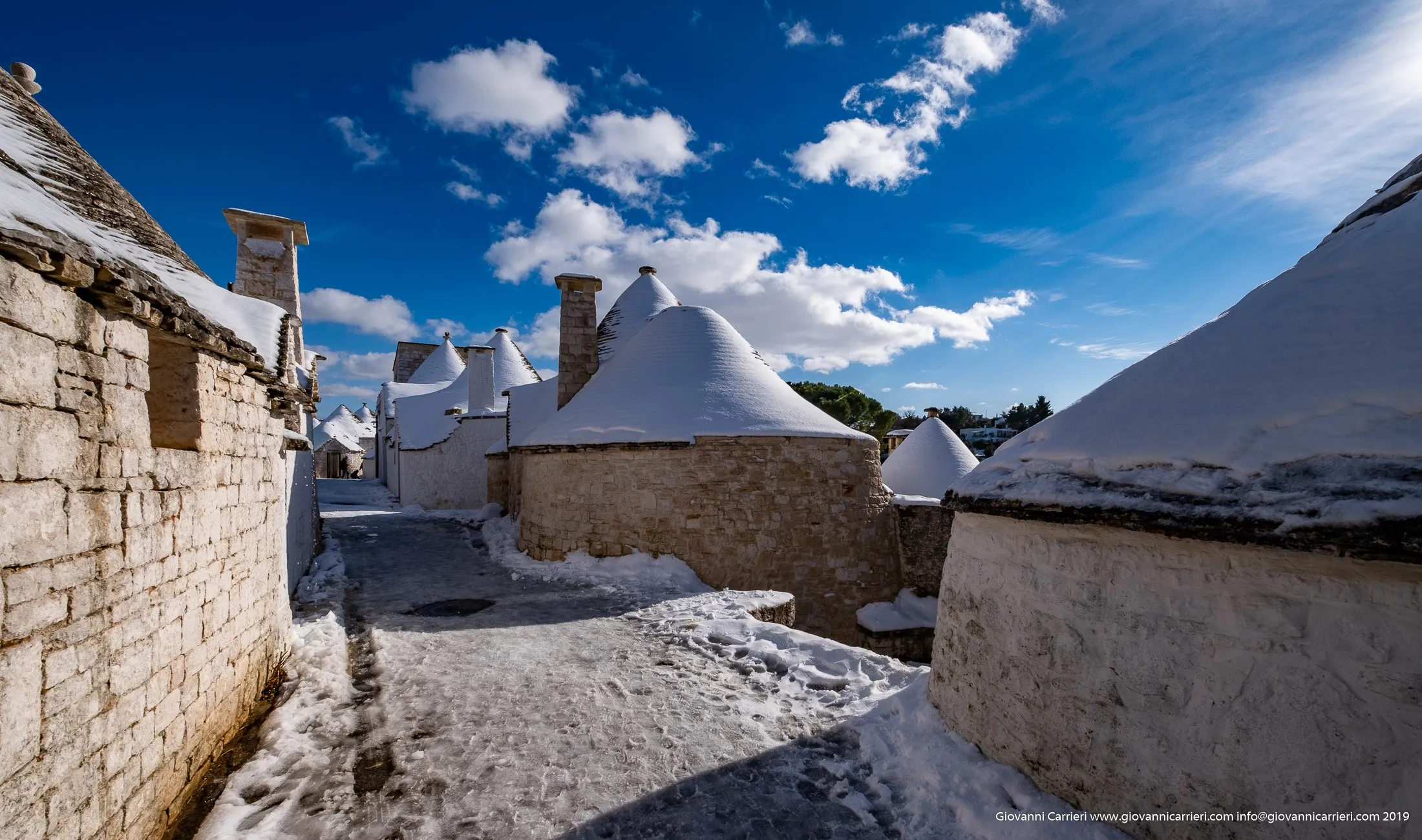 A beautiful sunny day after a heavy snowfall, Alberobello