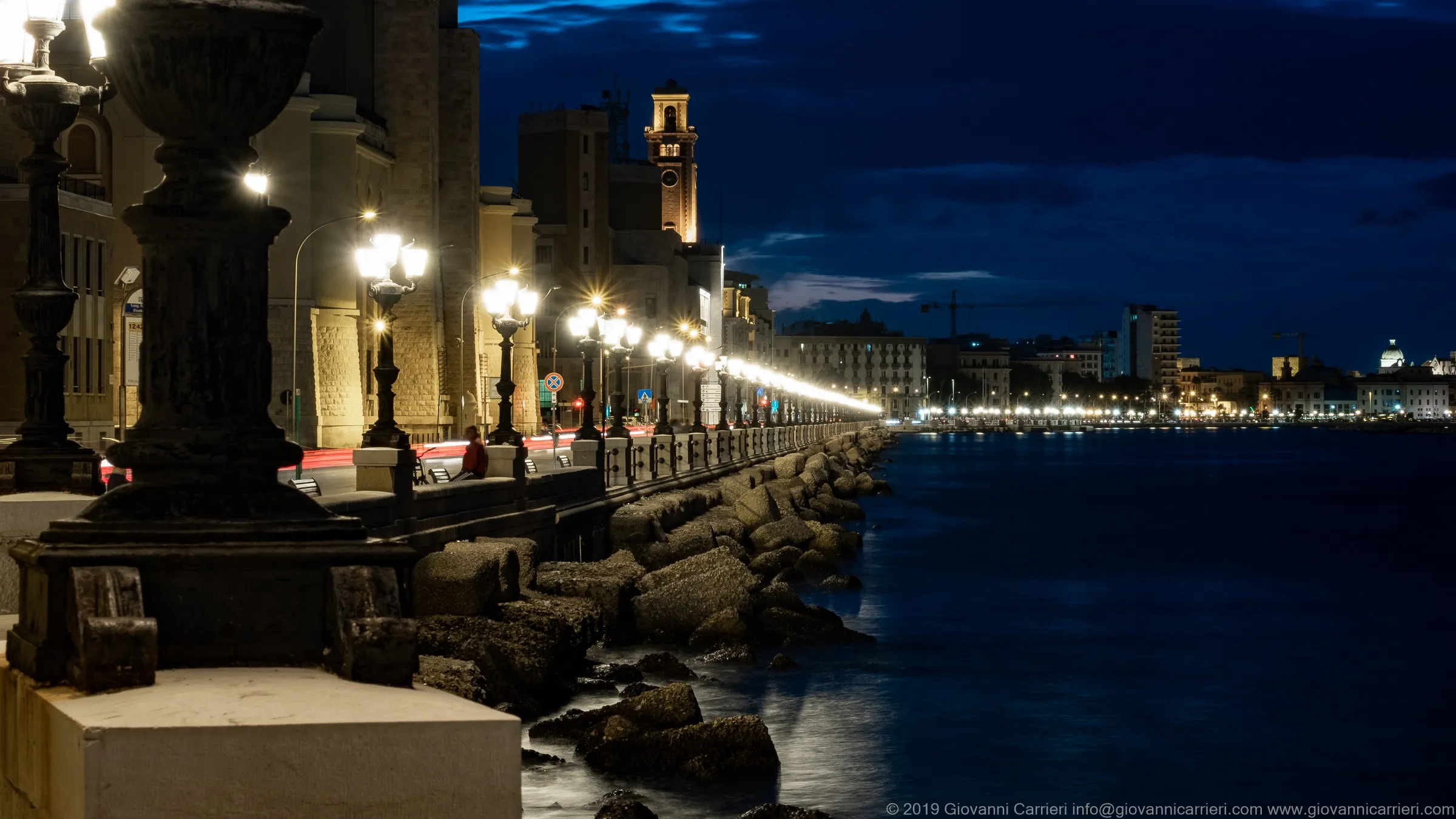 The street lamps and breakwaters of the seafront
