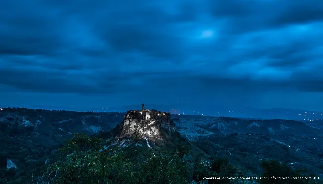 Civita di Bagnoregio and the gullies by night