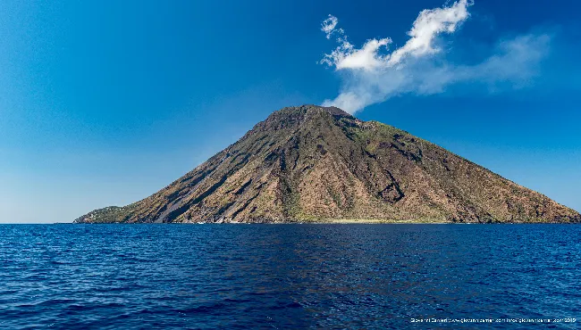 The Stromboli volcano seen from the sea