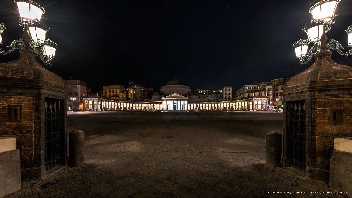 Night view of Plebiscito square in Naples