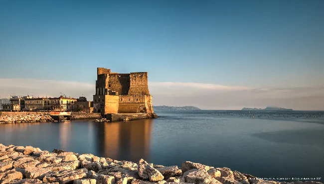 Panoramic view of Castel dell'Ovo and Capri island