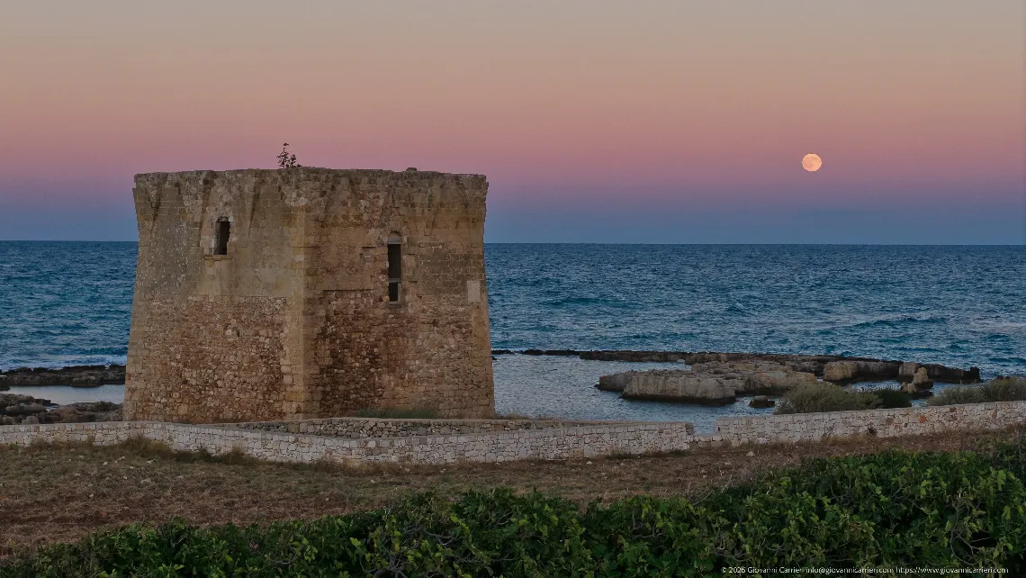 San Vito Tower and the full moon, Polignano a Mare