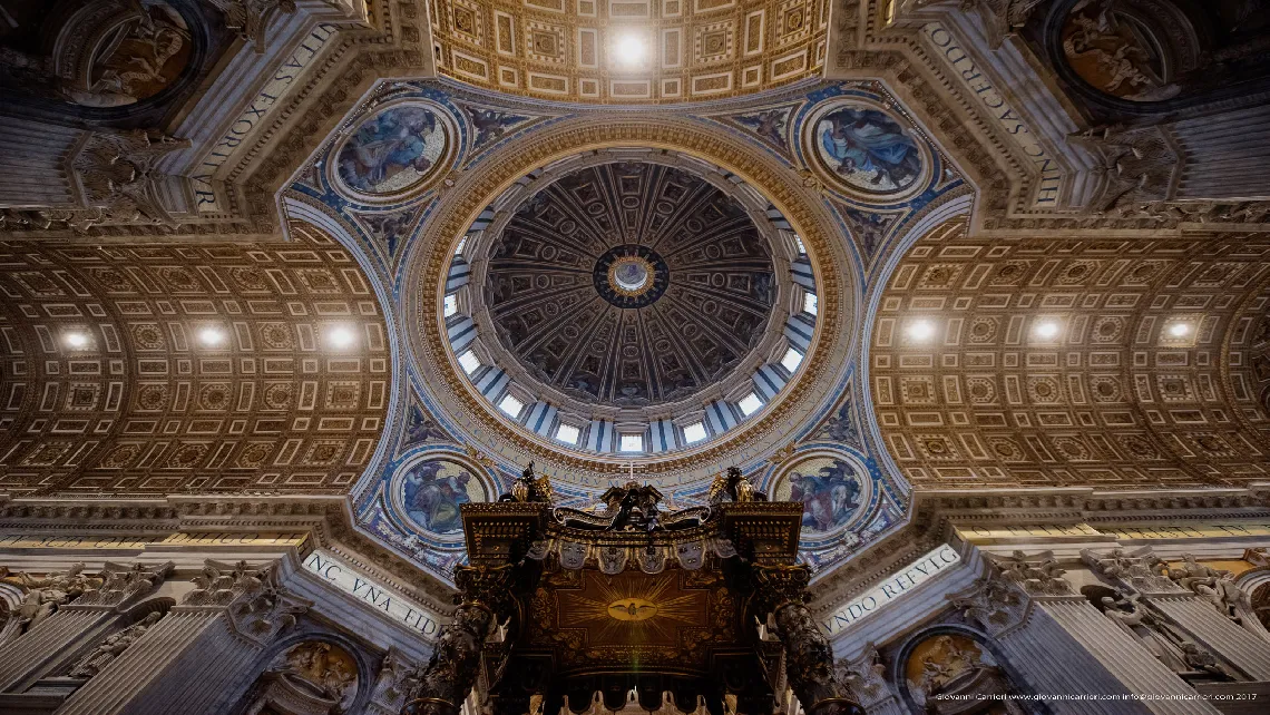 Michelangelo's Dome view from under the canopy of Bernini