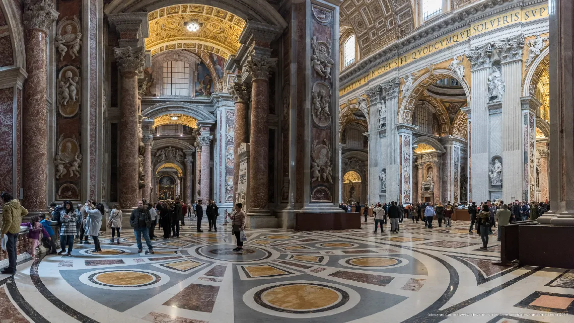 Interior view of St. Peter's Basilica from the left aisle