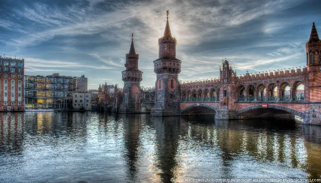 The Oberbaumbrücke  bridge and the river Spree