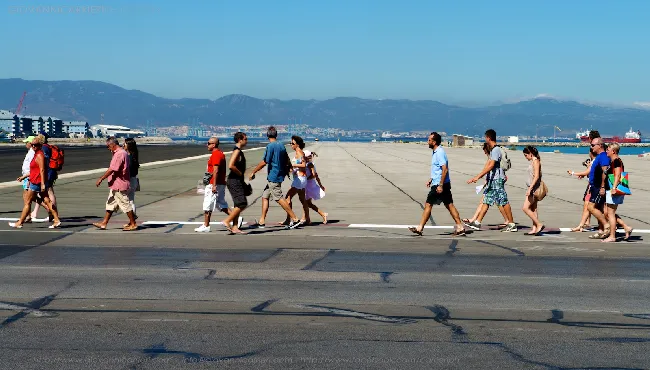 Pedestrian on runway of Gibraltar Airport