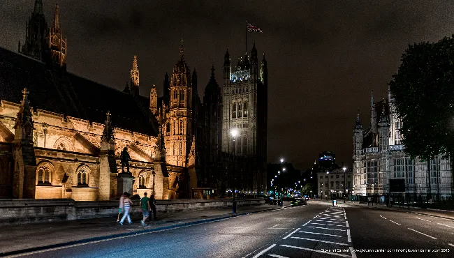 Palace of Westminster at night with Victoria Tower