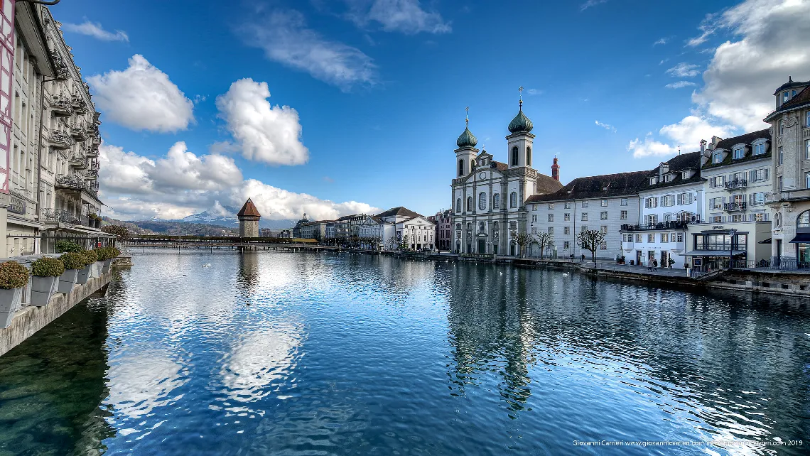 The Jesuit church overlooking the River Reuss - Lucerne