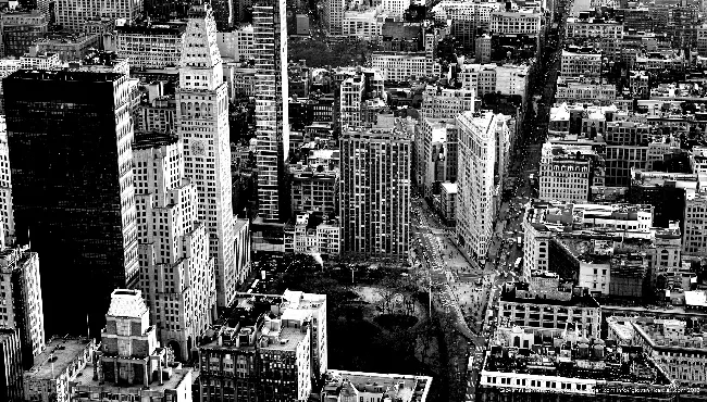Flatiron Building dall'Empire State Building: Vista Aerea in Bianco e Nero