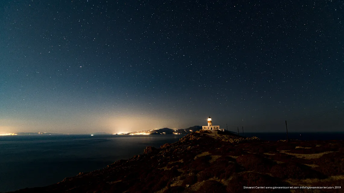 The lighthouse Armenisti, night view - Mykonos