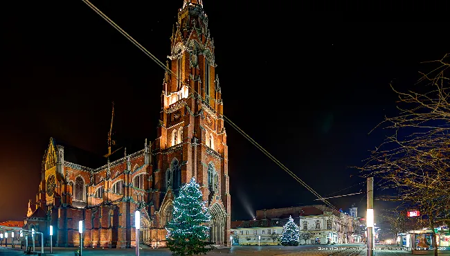 Saints Peter and Paul Co-Cathedral of Osijek at night