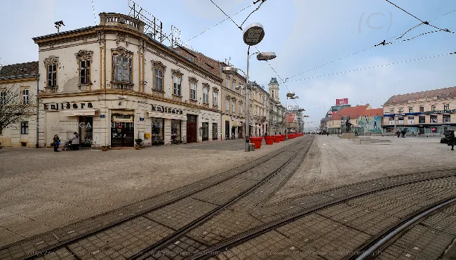 Osijek pedestrian center with tram tracks