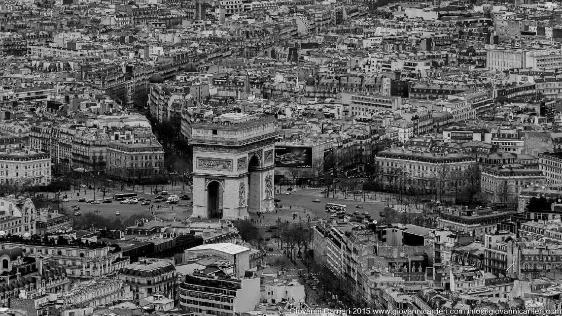 The Arc de Triomphe seen from the summit of the Eiffel Tower