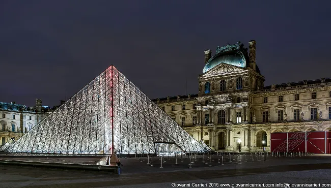 The Louvre and Pyramid at Night, Paris