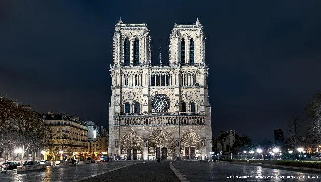 Notre-Dame Facade at Night, Paris