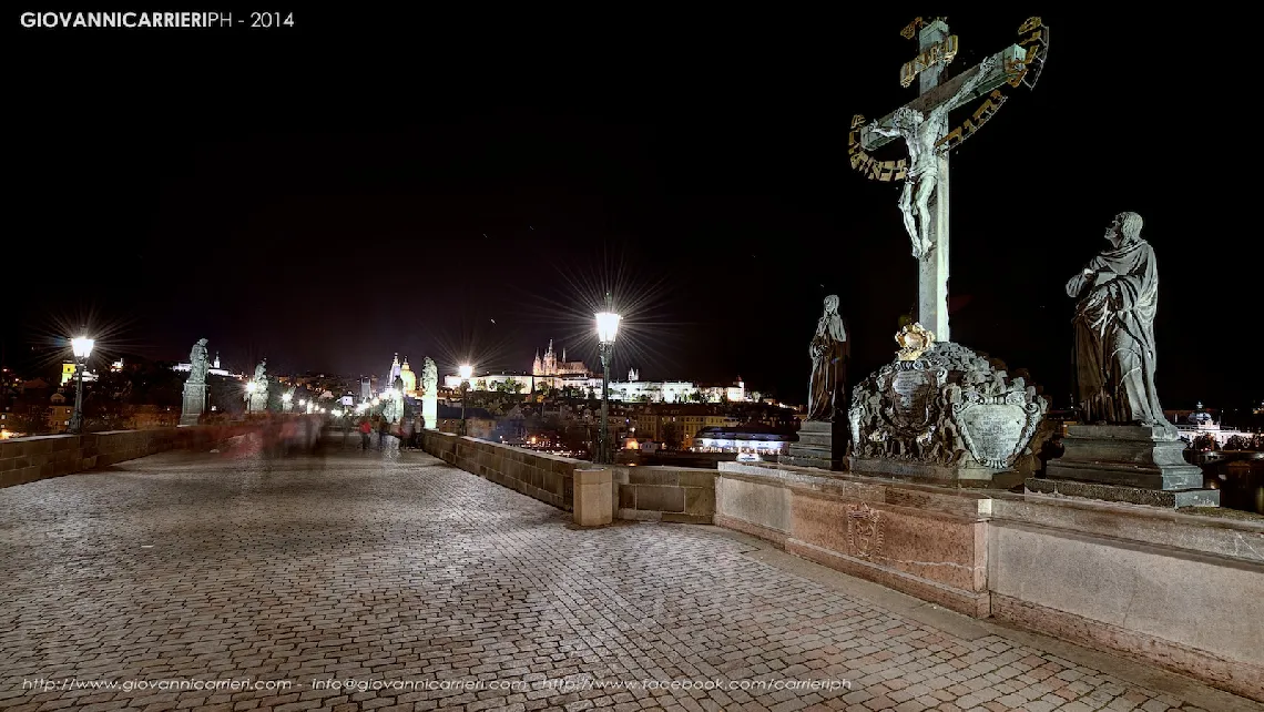 Charles Bridge and the statue of the Holy Crucifixion - Prague