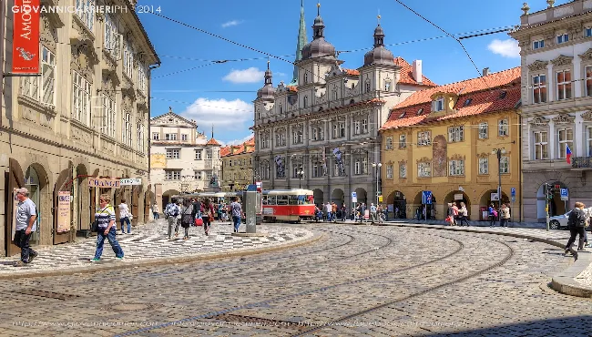 The tram stop Malostranské - Prague
