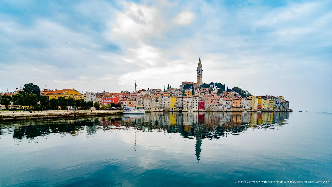 Rovinj is reflected in the calm sea