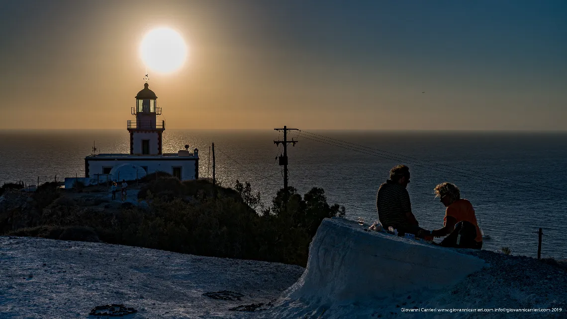 The lighthouse of Santorini at sunset