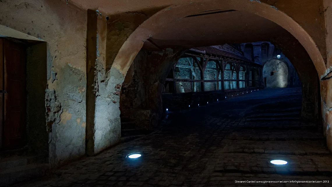 Covered staircase in Sighisoara - nocturnal view