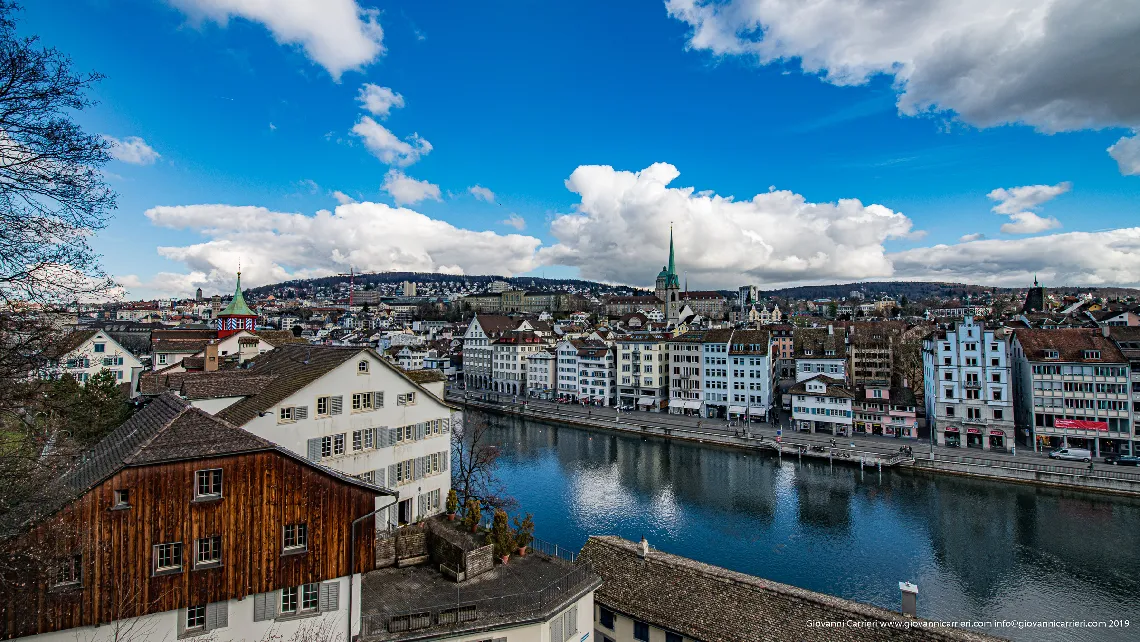 View from Lindenhof park over the Limmat River - Zurich