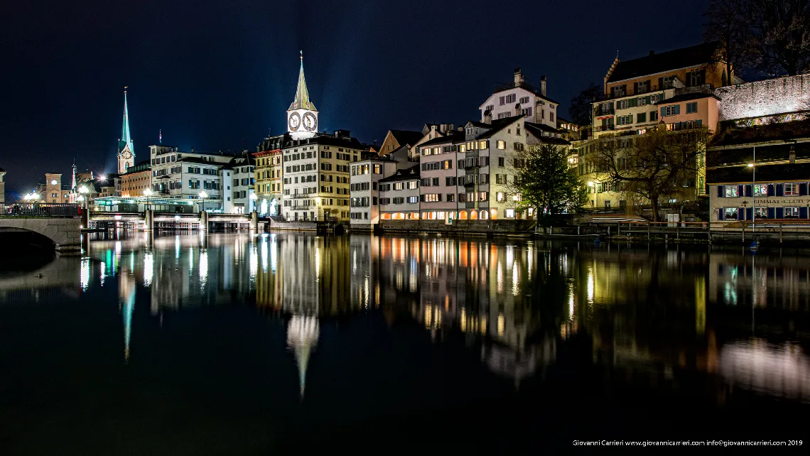 Limmat river and Zurich city center