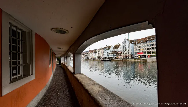 Historic Arcade on the Limmat River, Zurich
